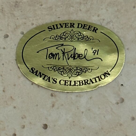 Vintage Silver Deer Santa's Celebration Signed Artist Tom Rubel 91 Chalk Santa - Picture 4 of 10